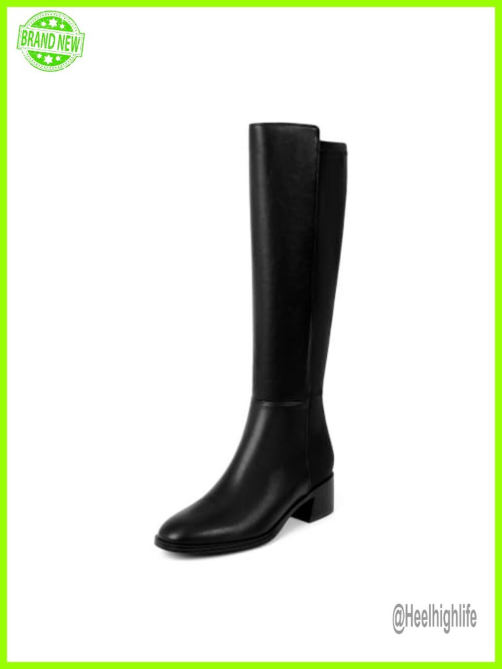 Knee High Boots Stretchy Low Block Heel Faux Leather Tall Boots